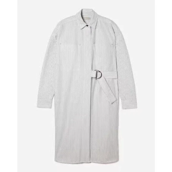 NWT Everlane Gray & White Oxford Shirt Dress Belted Organic Cotton Size XS - Picture 5 of 16